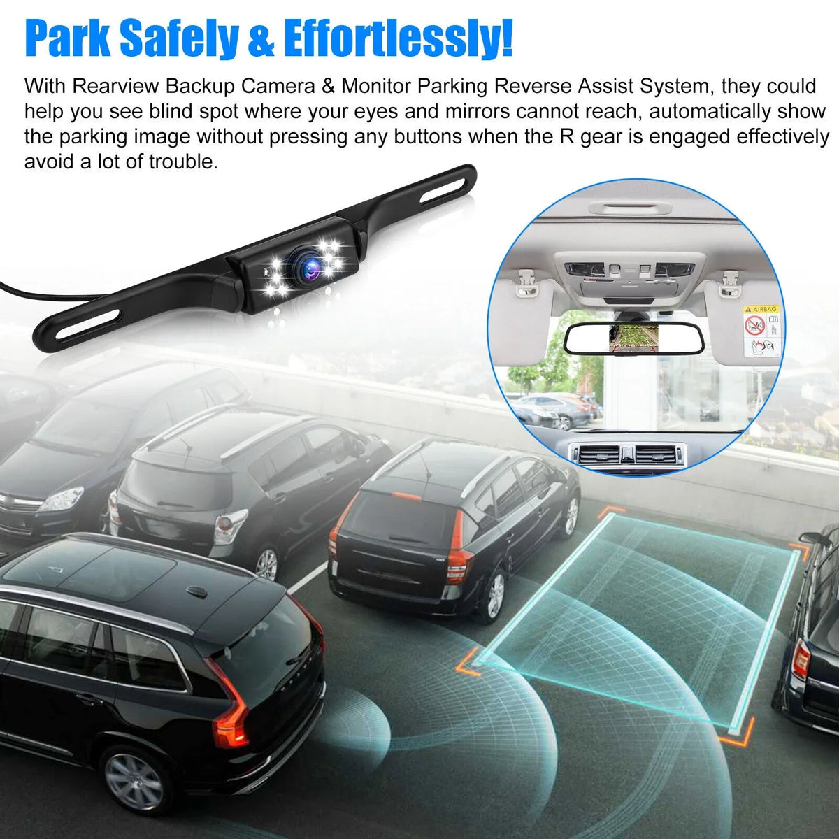 Parking View Car + Camera Monitor Night Vision Kit Backup Rear Mirror System 5"