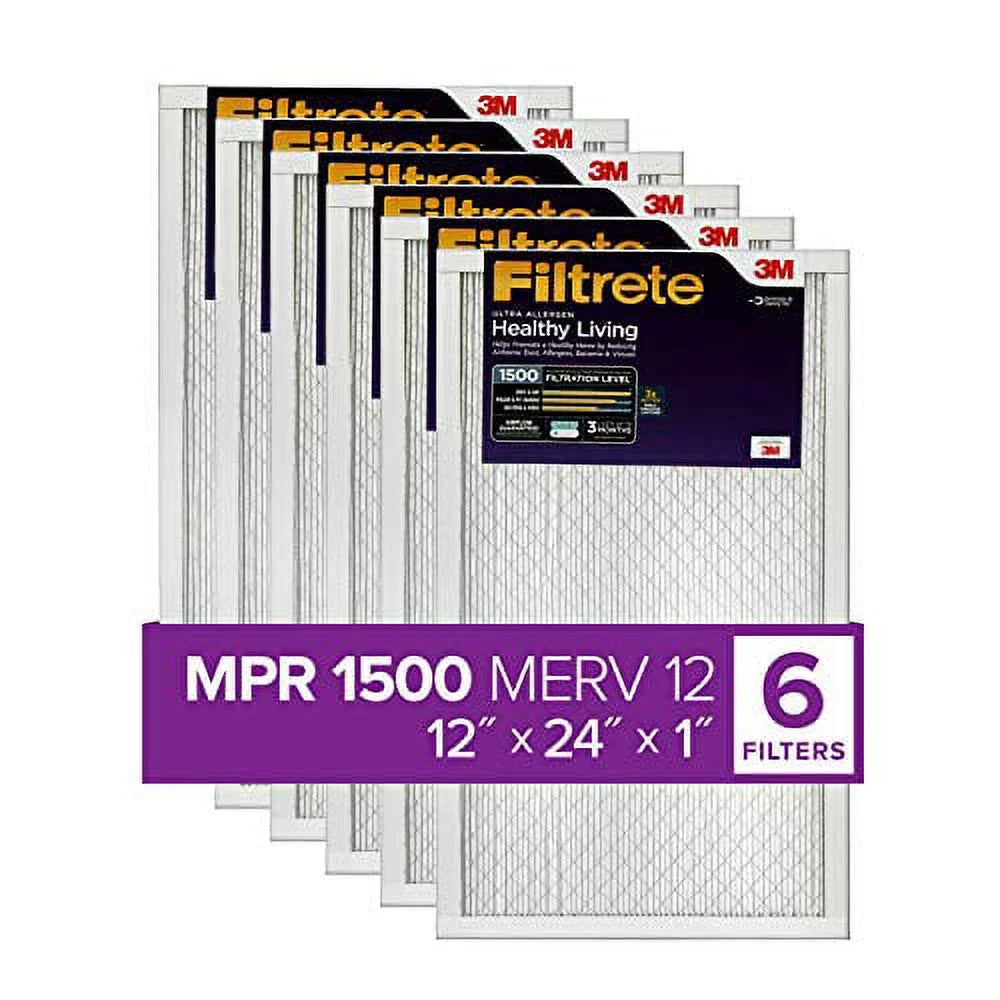 MPR x 12x24x1, Living 0.78) Allergen, 23.69 AC 6-Pack (exact Healthy Filtrete Air 11.69 Ultra Filter, dimensions x 1500, Furnace