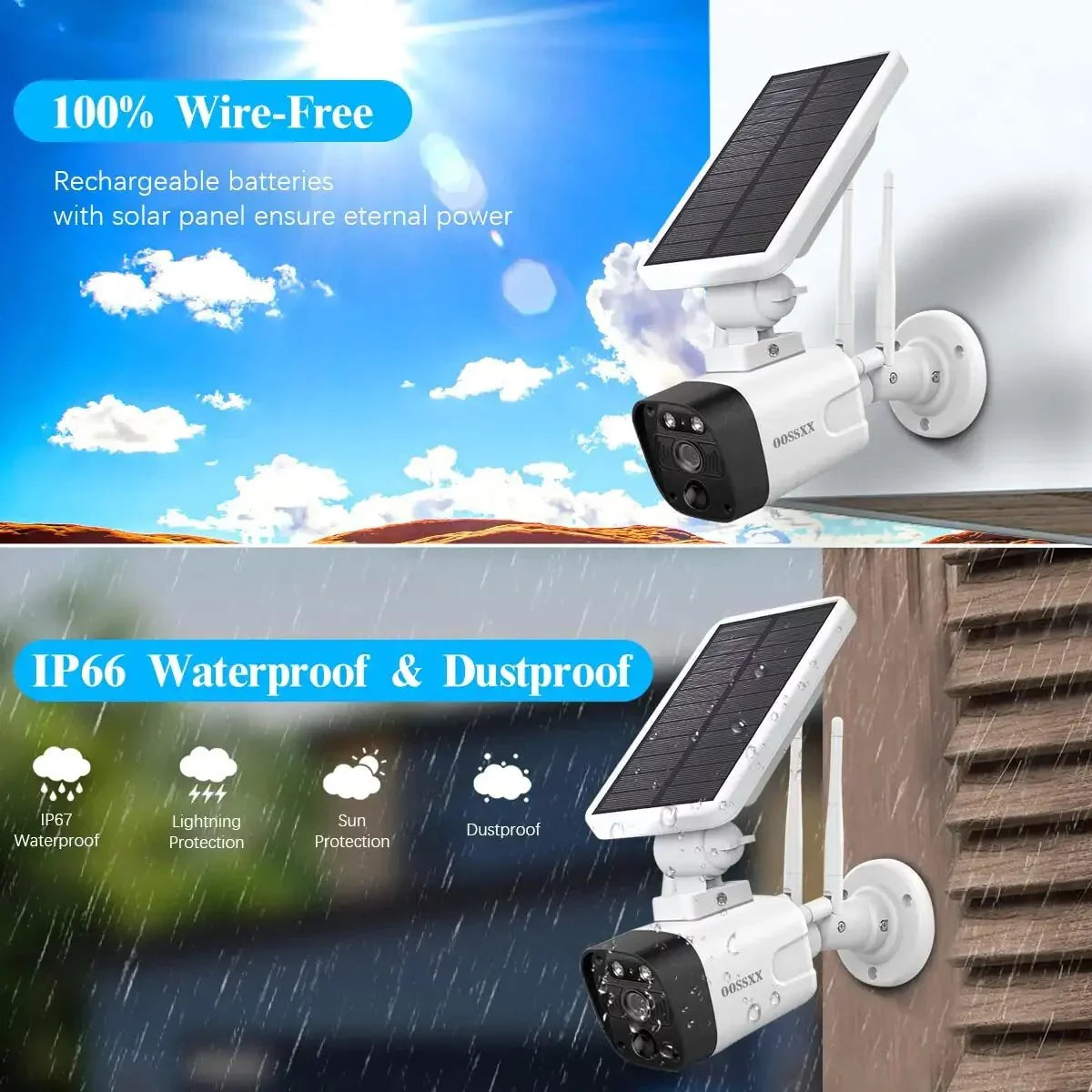 Dual 3.0MP Wire-Free 2-Way Audio Antennas, Rechargeable {100% Wireless with Powered} Camera Solar Batteries camera Solar with system, 2K Powered 2pcs