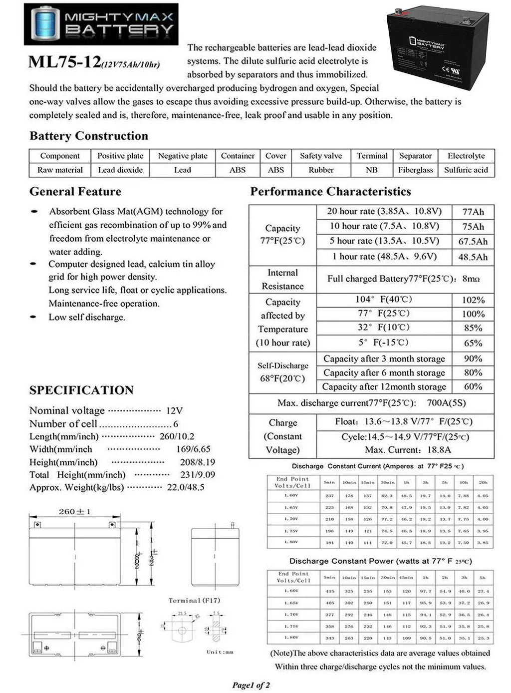 Q6000Z, Quantum Replaces R-4000 ML75-12 12V Battery Pediatric, 75Ah