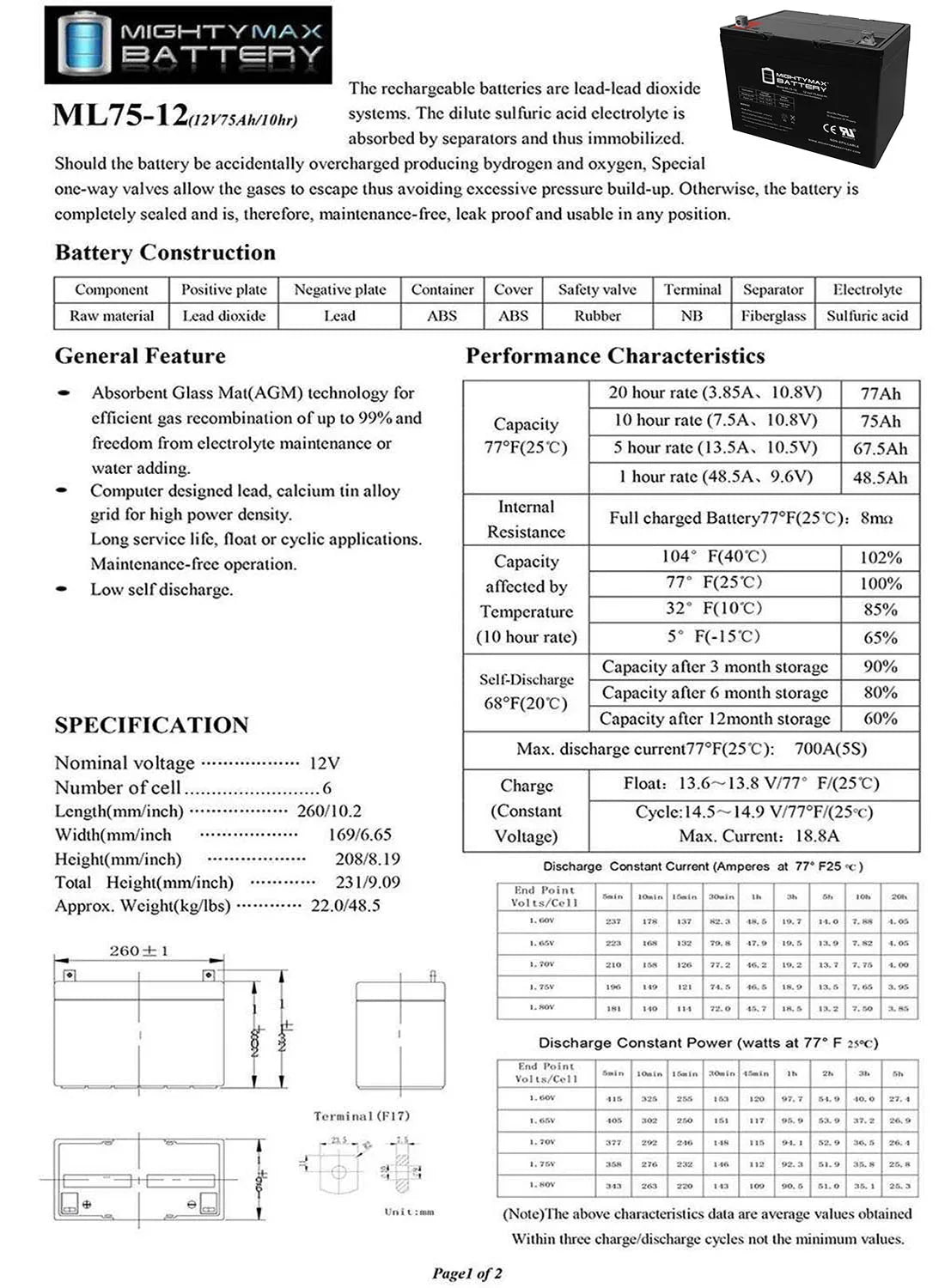 Q6000Z, Quantum Replaces R-4000 ML75-12 12V Battery Pediatric, 75Ah