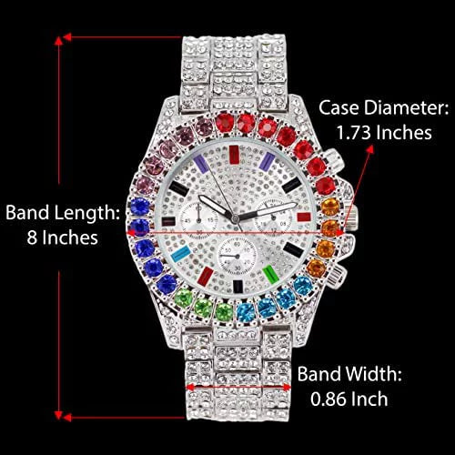 Set. Mens Out or Colourful Color Sets Iced Out Collection Watch Flame Blinged Iced Out Combo Rainbow (ST10327CO-ZZ Charles Single on Raymond with Bracelets SLV) Blast