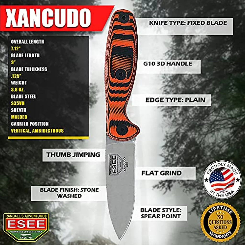 Xancudo Knife Fixed Knives Blade G10 S35VN & ESEE XAN2-006 Stainless Orange/Black Steel