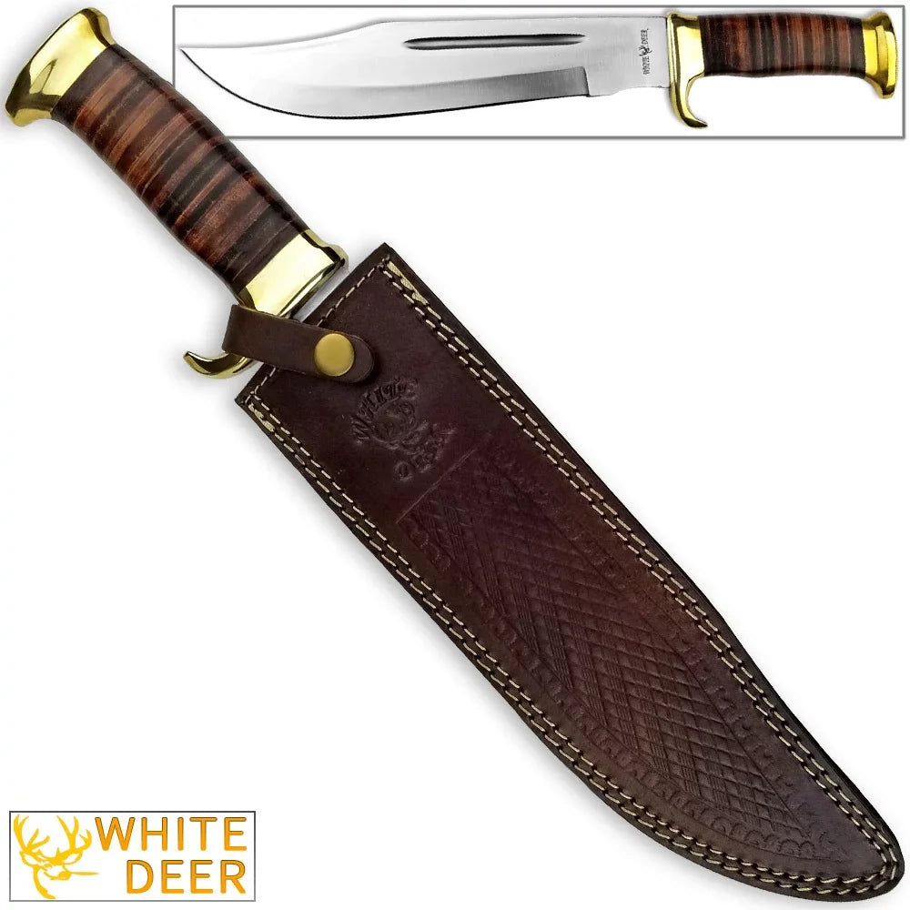 Steel Handle Outback DEER High Stainless Carbon American Knife Bowie MAGNUM WHITE Leather w