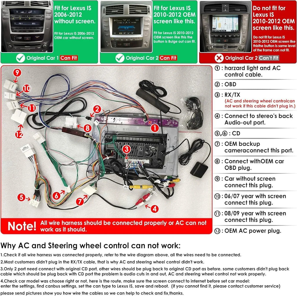 2006-2012 RADIO STEREO CARPLAY IS350 GPS CAR BT FOR LEXUS 4+32G ANDROID 12 IS250