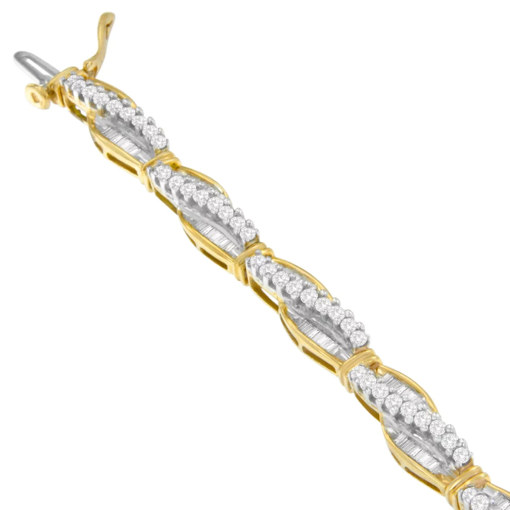 (H-I,SI1-SI2) 3 14K Bracelet Diamond Gold Winding Round and CTTW Cut Love Baguette Yellow