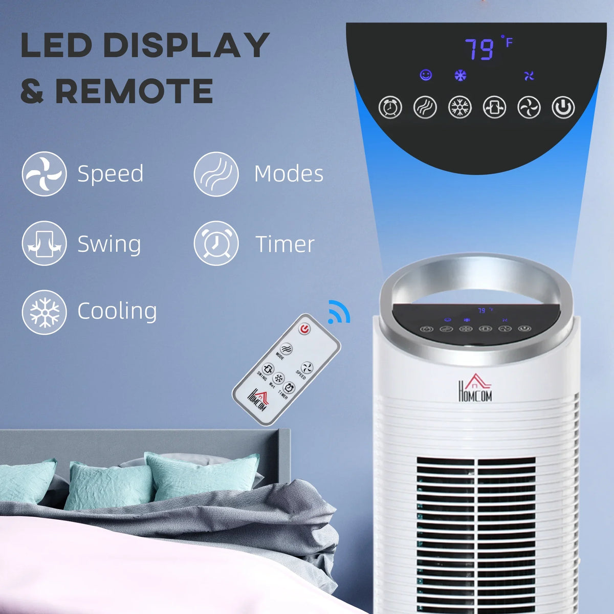 Humidifier, 40" Cooler Air Ice Cooling Timer, 3-In-1 with Modes, Fan Office, Display, 3 White Home 3 8H Speeds, Evaporative LED Remote, for Oscillating, HOMCOM