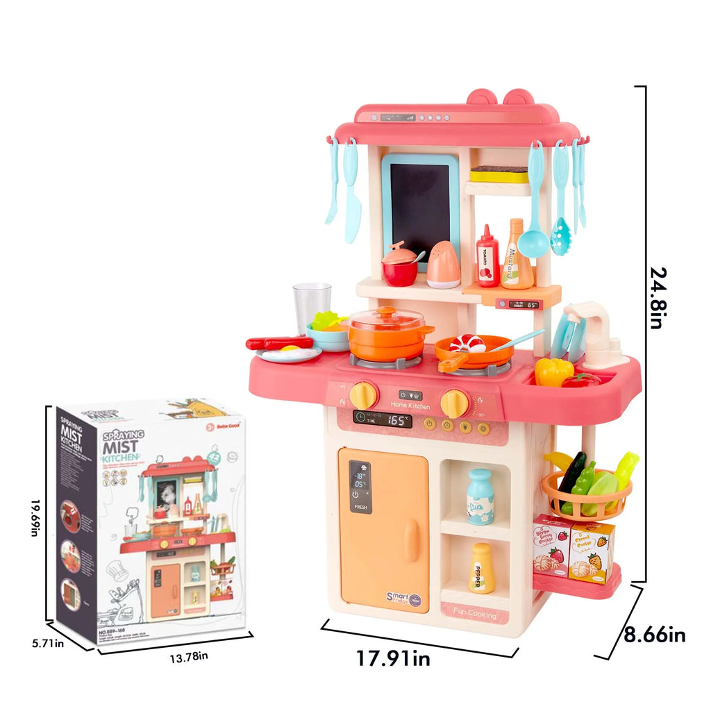 42-Pack Lights, Set Girls Play Educational Food, Real Toys Kitchen Set Toy and for Pretend Accessories Toys Toddler Preschool Pink Kitchen Kids Toddlers, with for Boys, for Sounds