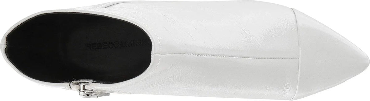 White Kitten 7.5 Toe Comfort Leather MINKOFF Womens Booties Siya Heel Pointed REBECCA Zip-Up M