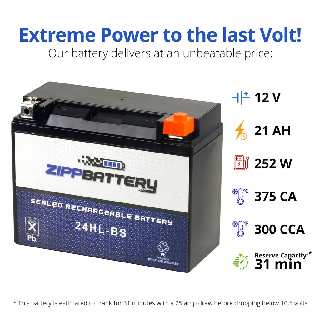 Kawasaki Ah, 12 (24HL-BS Zg1200 for Motorcycle 1995 Voyager Volt,21 Battery Xii 260 CCA) Zipp YTX24HL-BS 1200cc Battery