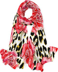 Girls Wrap Scarf Silk Hyjoy for Women Neck Roses Watercolor Scarves Long Print Shawl Lightweight Red