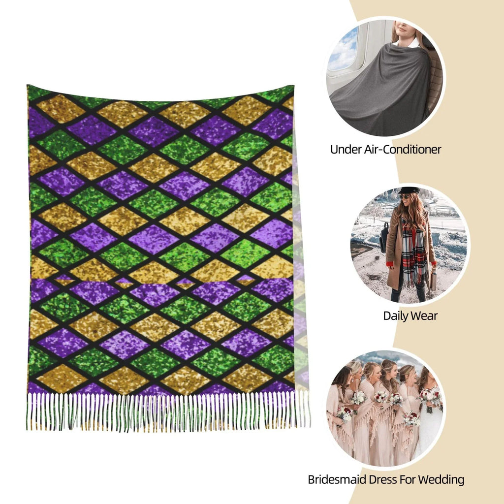 Print Purple Bingfone Gifts- Warm Large Soft Gras Winter Wrap Green Women Cashmere Scarf Shiny Art For Shawl Elegant Mardi Scarves Feel