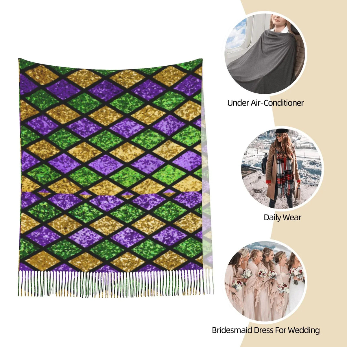 Print Purple Bingfone Gifts- Warm Large Soft Gras Winter Wrap Green Women Cashmere Scarf Shiny Art For Shawl Elegant Mardi Scarves Feel