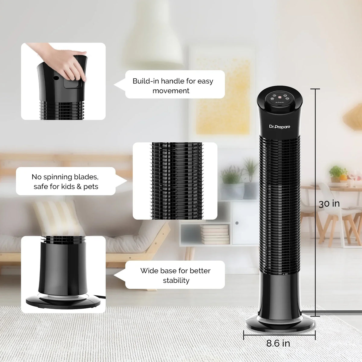 Fans Tower Fan，Portable 30’’ Oscillation Timer Dr. for Speeds/7.5h Home/Office Prepare Floor Stand w/Remote/3