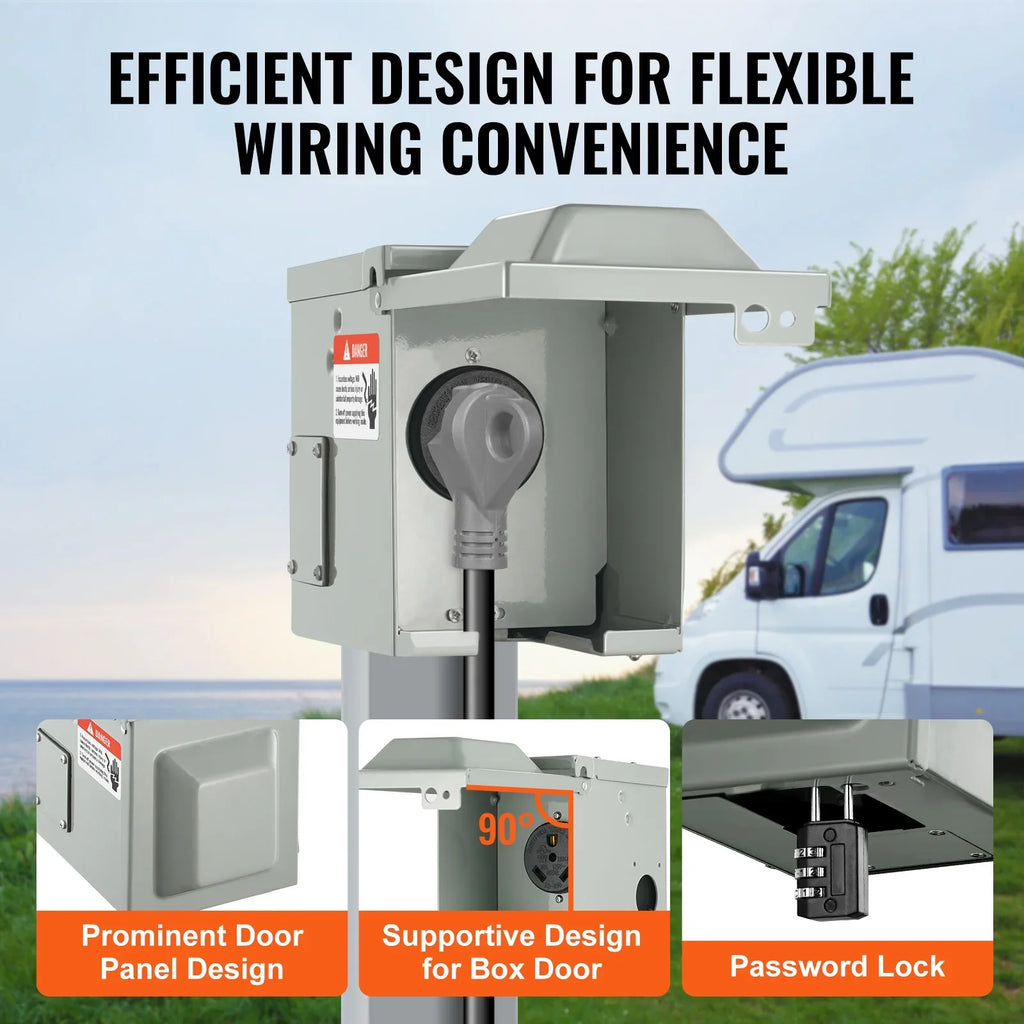 30Amp Power NEMA Panel Trailer Electrical Generator Car Weatherproof Outlet 25/250V Receptacle Camper for Box, Enclosed Lockable Motorhome TT-30R, Electric RV BENTISM RV Outdoor Travel