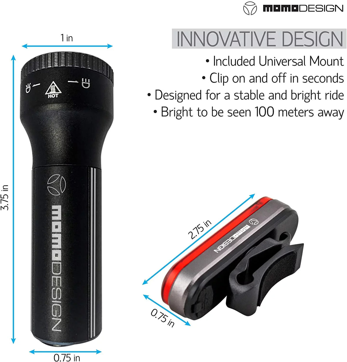 Light Light Rechargeable, COMMUTERS Weather USB Designed & Visibility, Headlight MOMODESIGN Resistant, Bike for Rear 300 Night KIT for