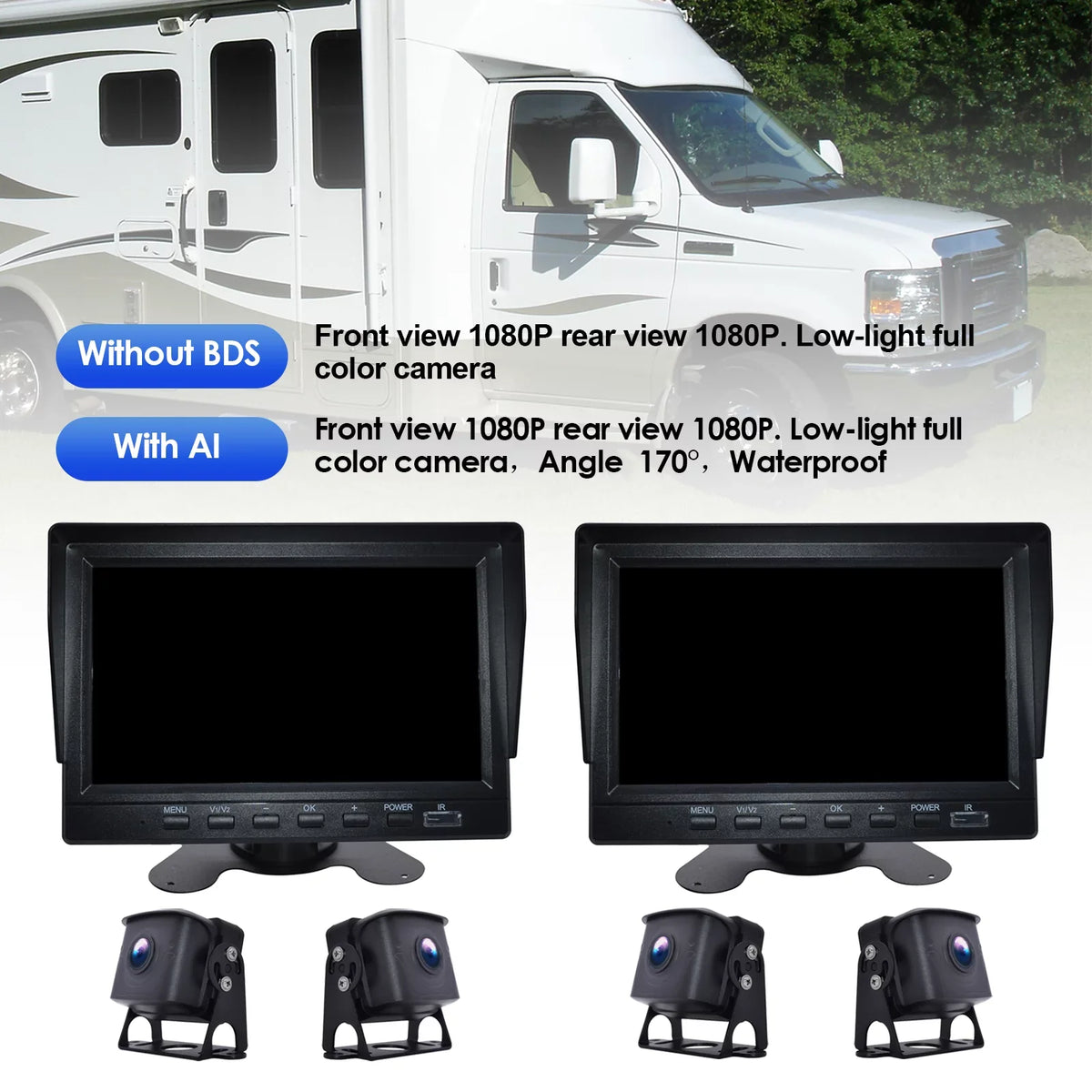 with Bus+2 RV Backup BSD Driving Video DVR 7" Monitor Recorder Camera Truck for