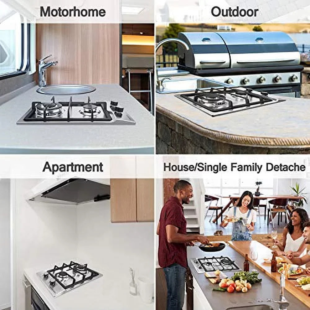 2 Gas Dual Clean Easy RVs, Burners,12 LPG/NG for Fuel Apartments, Built-in Inches Hob to Cooktop Stove Gas Portable Steel Gas Outdoor Stainless