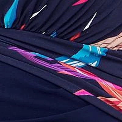 GOTTEX Women's PROFILE Color Control Ruffled Cups Printed 10 Halter Multi V Moderate Fixed Coverage Paradise Neck Swimdress Stretch Tie Tummy by Deep