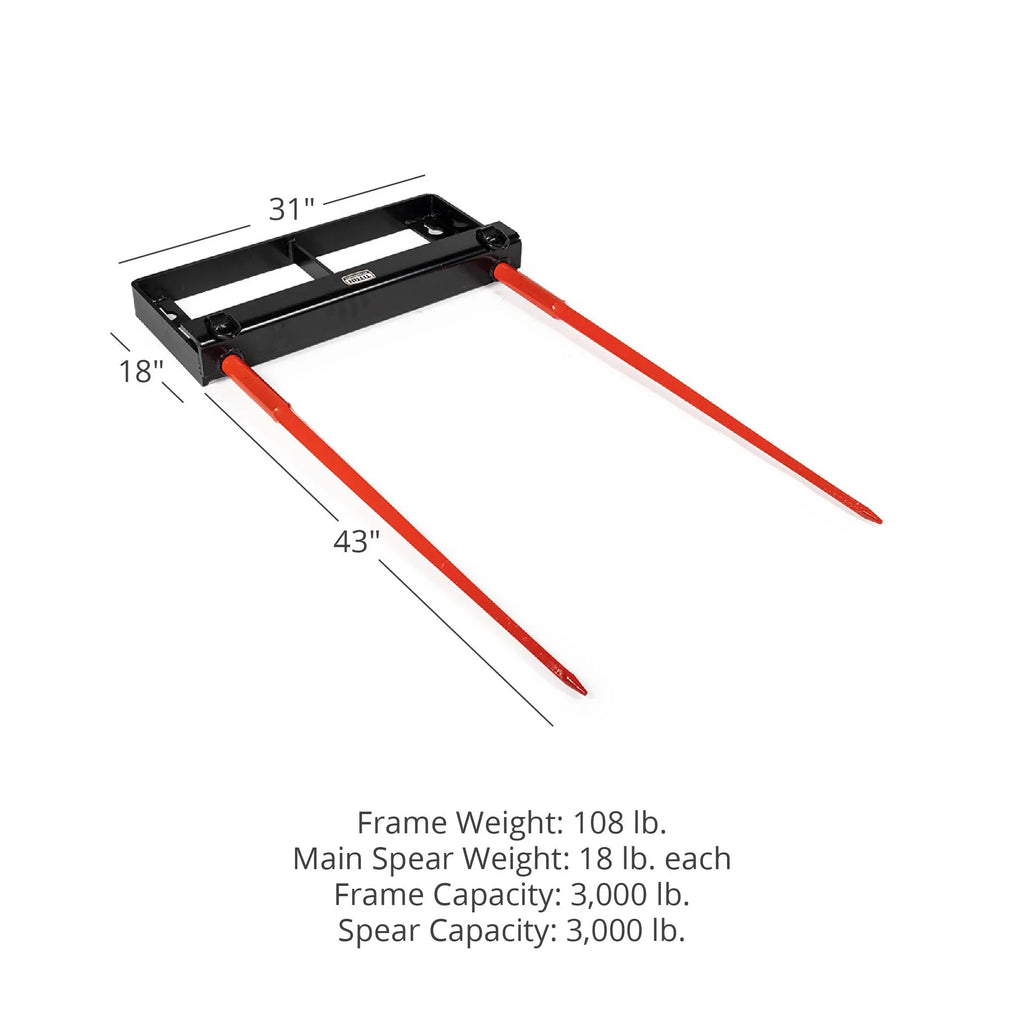 Attachments Conus Bucket Steer Attachment, Tines, Loader 43" Prong Universal Hay Front 2 and Included Ratchet Spear Capacity, Attachment, Skid Titan Chains Dual Tractor Binders LB Bale 3000 HD
