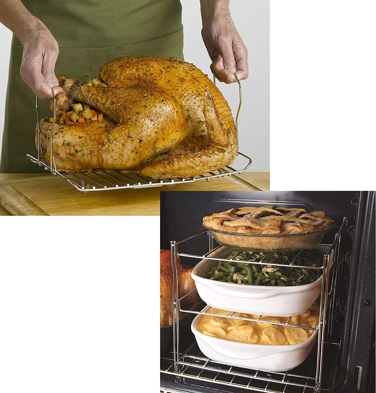 Oven And & Space & Lifter Turkey Collapsible 3-Tier Roasting KOVOT For | | Roasting Rack Saving Oven Baking (1) Lifter Rack Multiple Oven Rack Includes (1) Turkey Tasks Rack