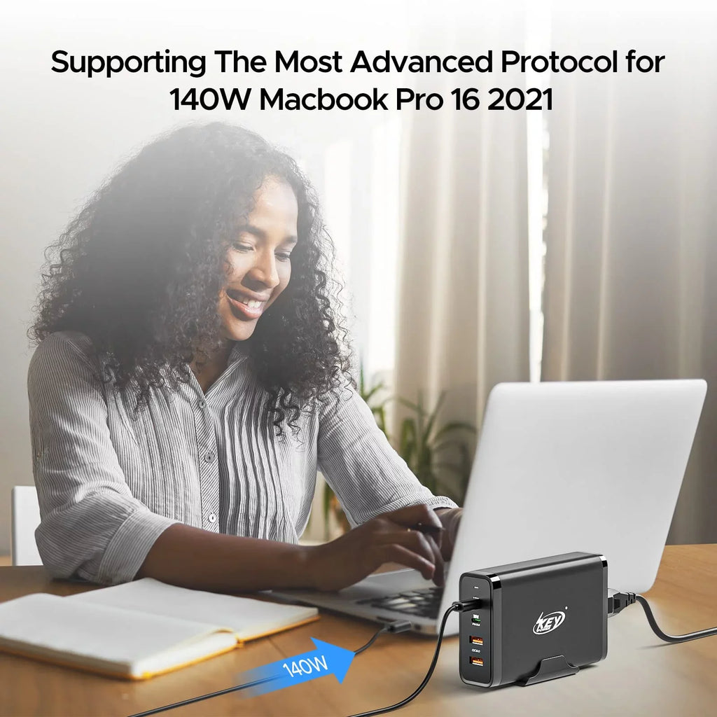 Power Charge Fast USB Dell XPS, C Adapter 4Port Galaxy, Pro 16", iPhone, Charger PD Macbook 245W Station, GaN Deck Type with for iPad, Power Key 140W 3.1 C Air/ Steam