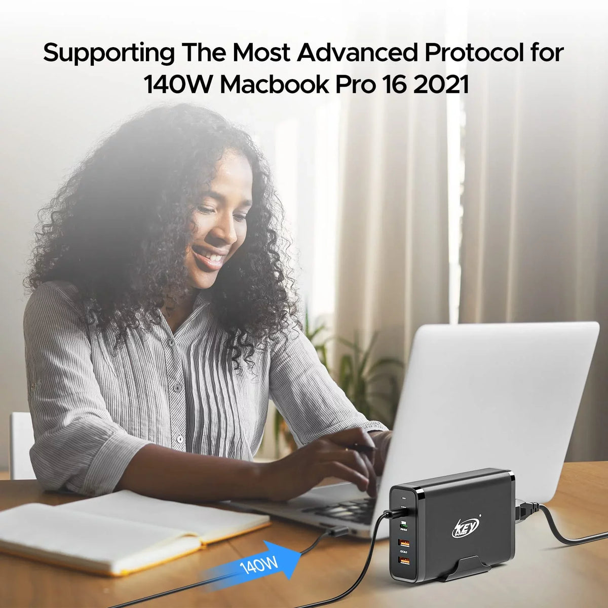 Power Charge Fast USB Dell XPS, C Adapter 4Port Galaxy, Pro 16", iPhone, Charger PD Macbook 245W Station, GaN Deck Type with for iPad, Power Key 140W 3.1 C Air/ Steam