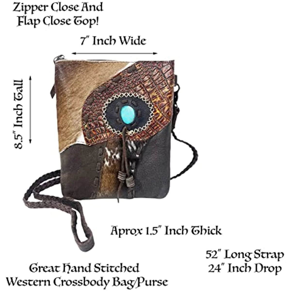 (Dark Crossbody Western Hand Purse Handbag Tote Teal Cowhair Tassel Bag Brown) Stitched Purses Urbalabs Stone Leather Tooled