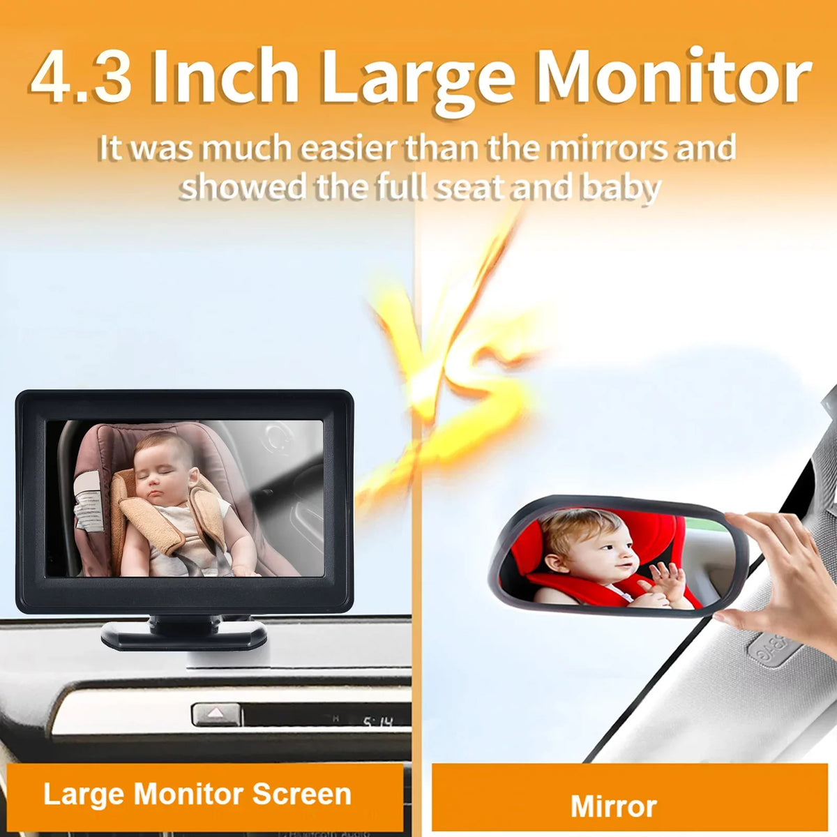 for Monitor Car View Vision Easy Camera Night Baby Mirror Seat 4.3 Rear Inch Installation 720P moobody Seat Mirror Monitor Display Baby 150° Facing Wide Camera Car Baby Car