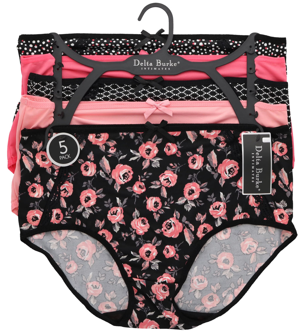 High Delta Florals) Sexy Women's Intimates Plus Rise Brief Pink Black Size Panties Classic Burke (5Pr) Hot (X-Large,