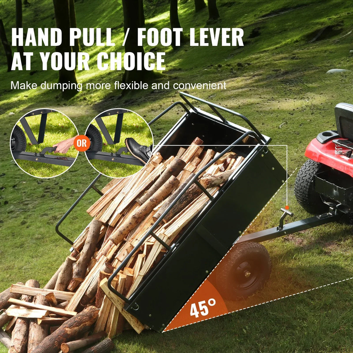 Dump VEVOR Utility 15 Garden Steel for Cubic Cart ATV Feet Mower Heavy Lawn with 750lb Capacity, Riding Trailer, Duty Trailer Tractor