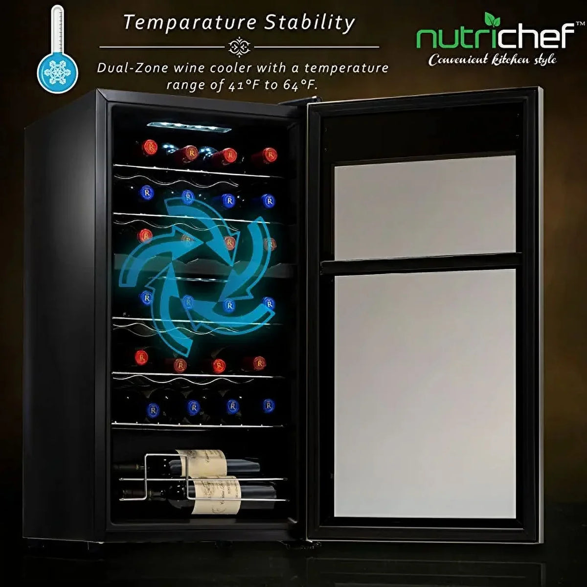 System Dual-Zone 28 Cooler Refrigerator Compressor NutriChef Cooling Bottle