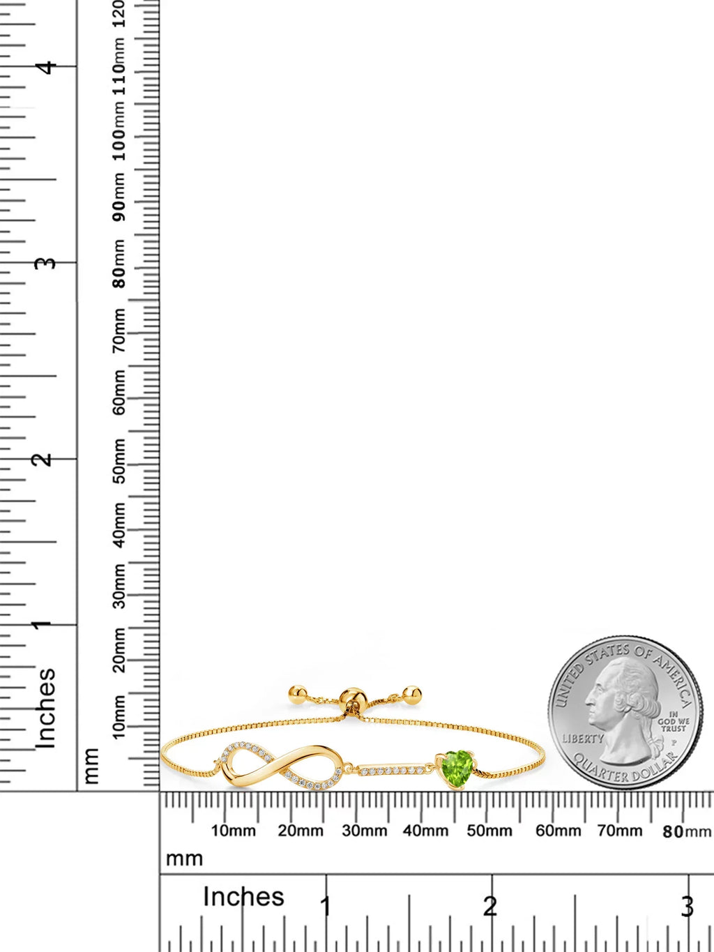 and King Stone Gold inch) to Chain Plated with 9 Women 18K Up Fully Heart For Silver Gem Peridot Adjustable (0.90 Cttw, Moissanite Bracelet Infinity Yellow Box