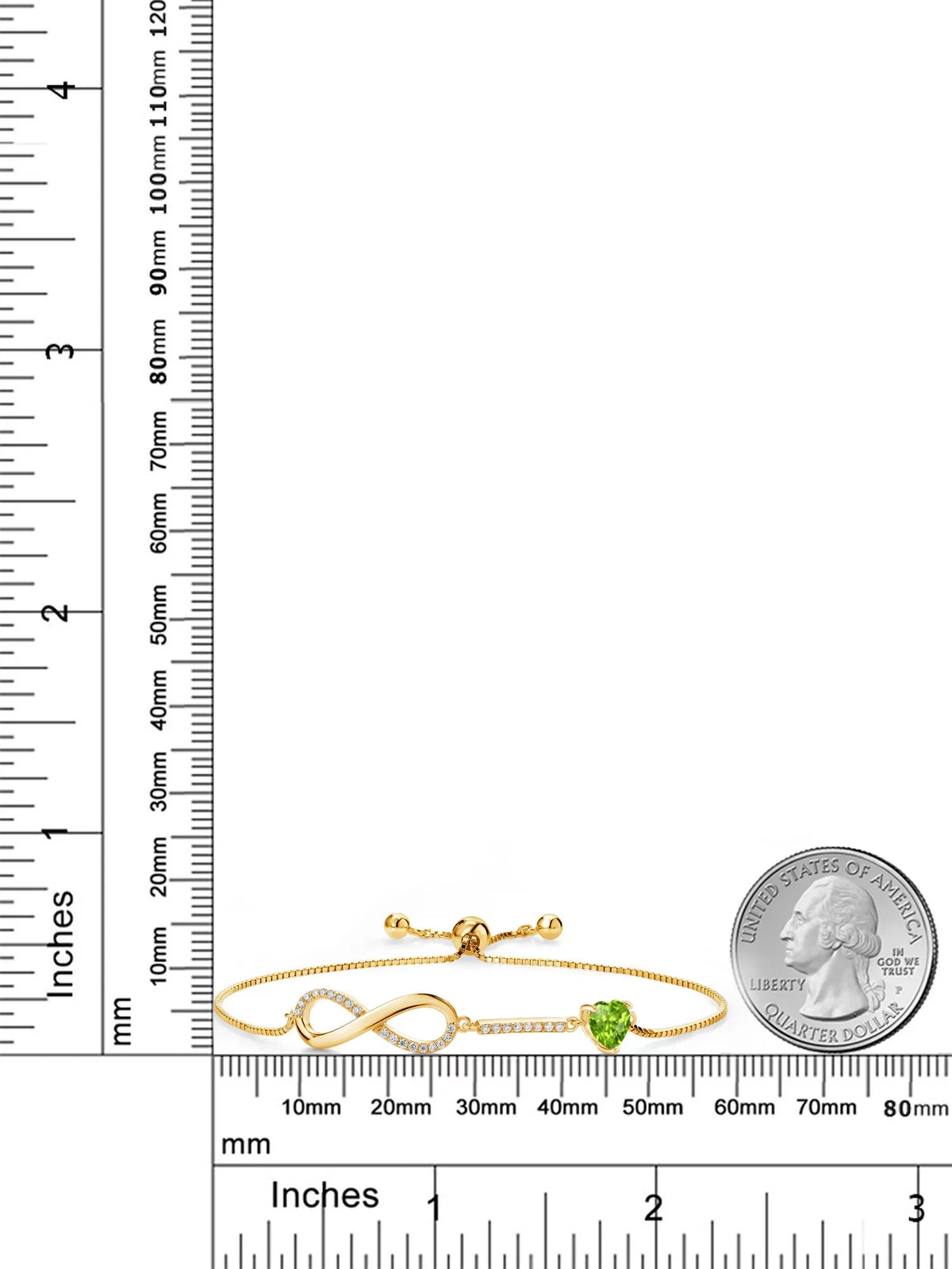 and King Stone Gold inch) to Chain Plated with 9 Women 18K Up Fully Heart For Silver Gem Peridot Adjustable (0.90 Cttw, Moissanite Bracelet Infinity Yellow Box