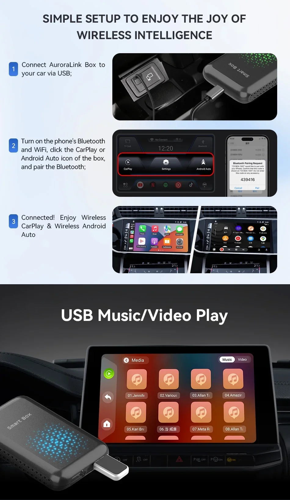 Auto YouTube Output，8 Wireless 2+16G Multimedia HDMI Support AI Android with Biniz SIM/TF with Core, Carplay Box 4G Carplay Card,for Video 11, Factory Wired Box Cars Box Netflix Magic Carplay Android