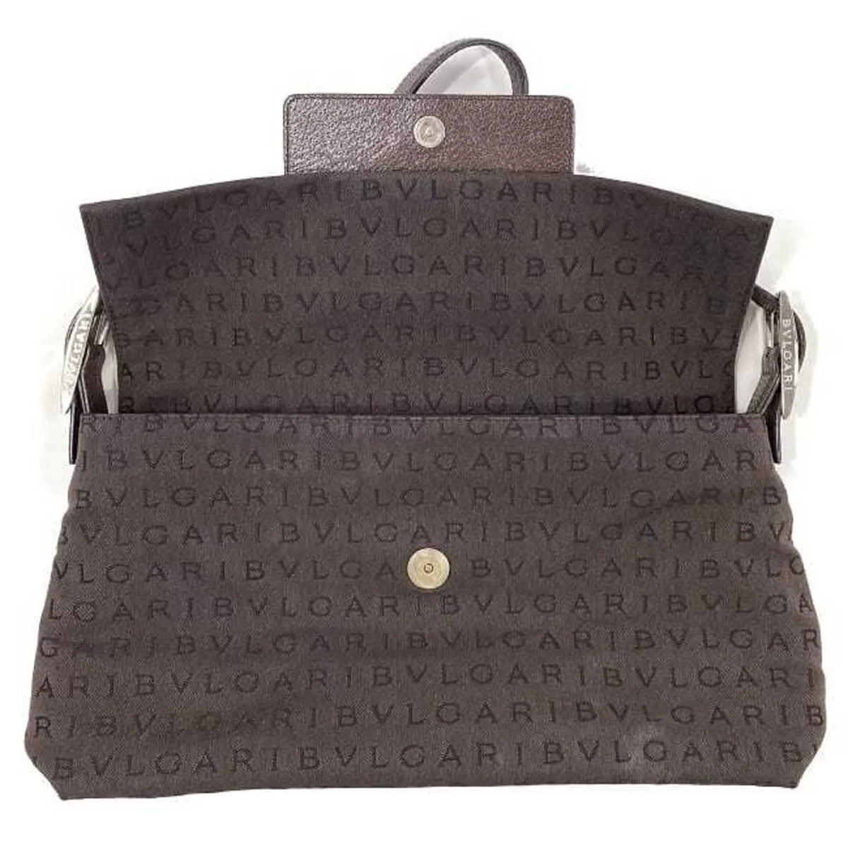 Pre-Owned Leather Bag Handbag Flap Bvlgari Brown Plate Mania BVLGARI Canvas Shoulder (Good) One