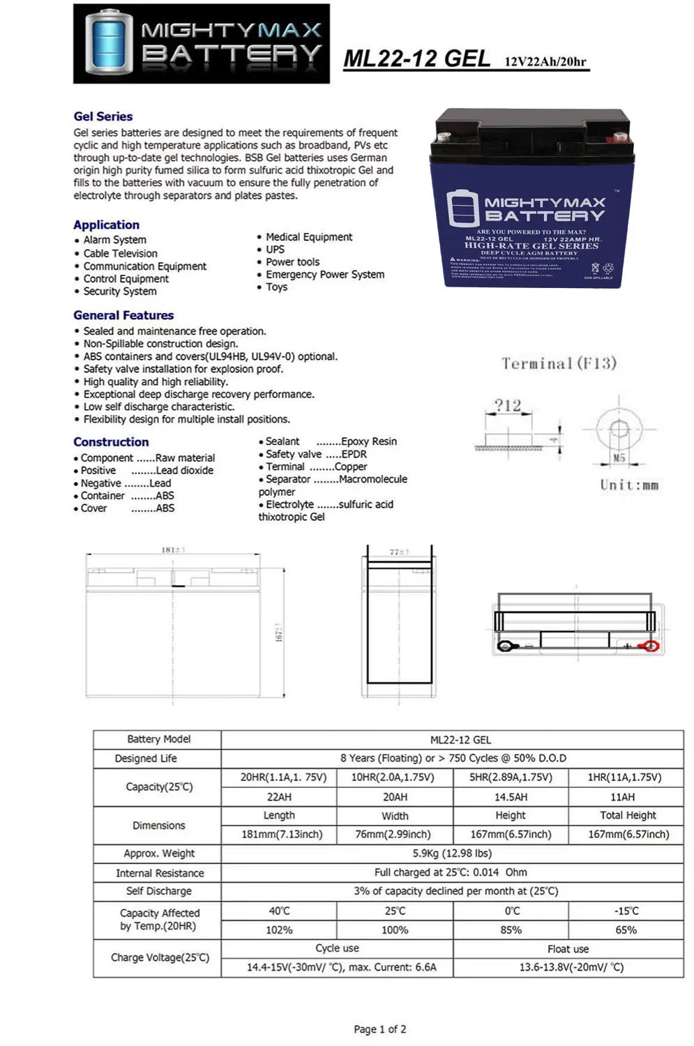 22AH GEL Scooter Jr 12V GP Alante Battery Wheelchair 200 for