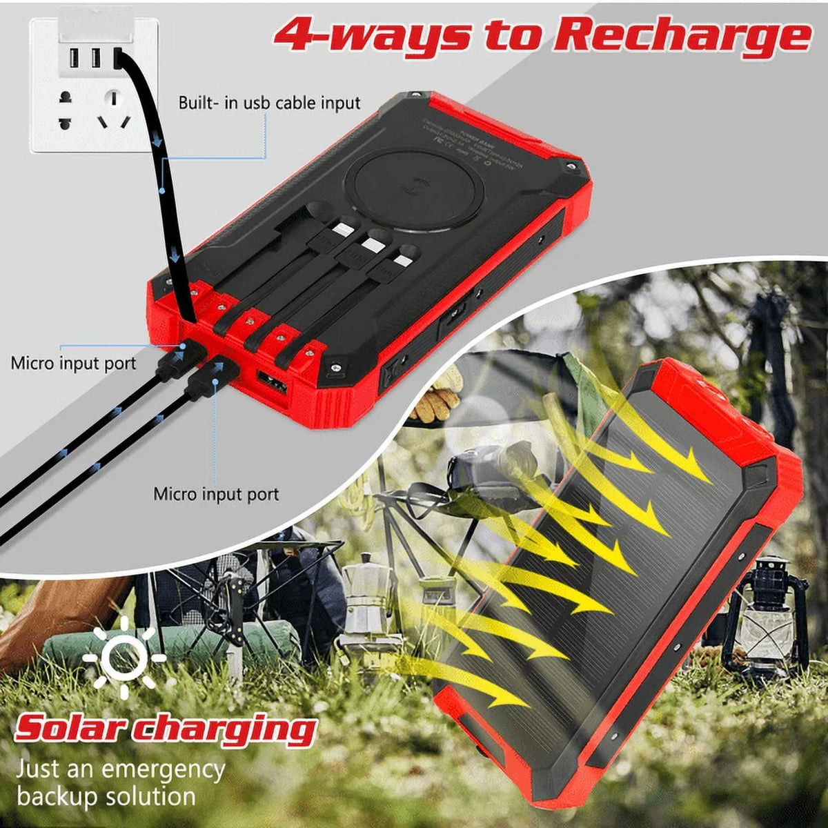 Power External 20000mAh 9 C Port Solar Portable Battery with 3 4 Cables 5V/3A Inputs For Ulefone Qi 15W LED 6 Flashlight Waterproof Built-in Armor Bank USB Solar Wireless Charger Outputs IPX4
