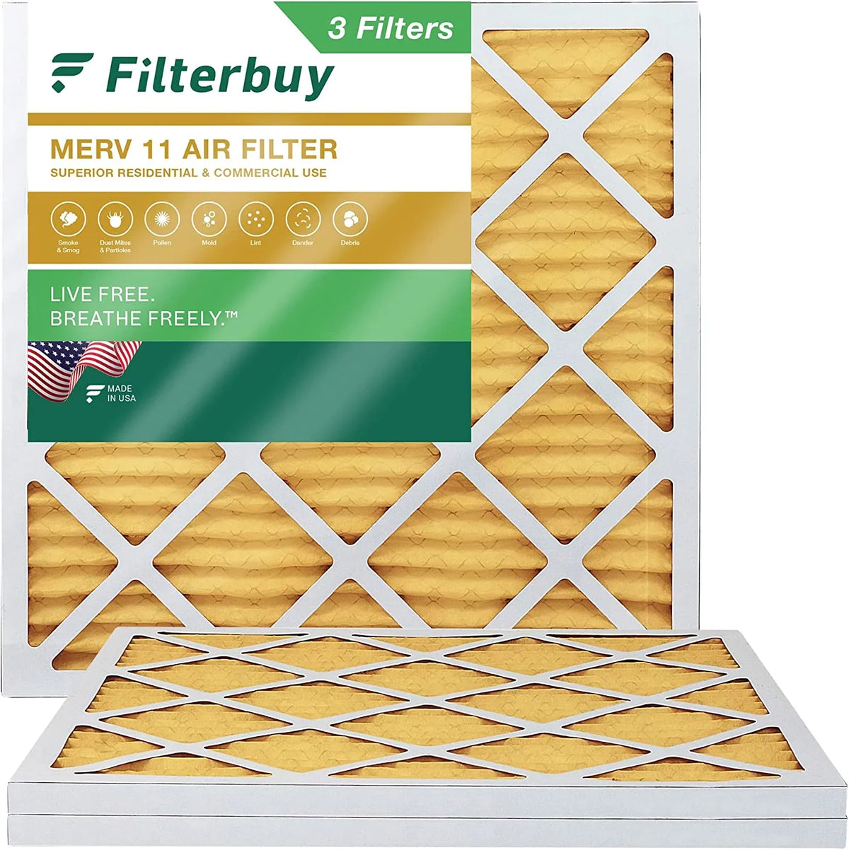 Filterbuy 18x18x1 (3-Pack) HVAC AC MERV Air Furnace Pleated 11 Filters