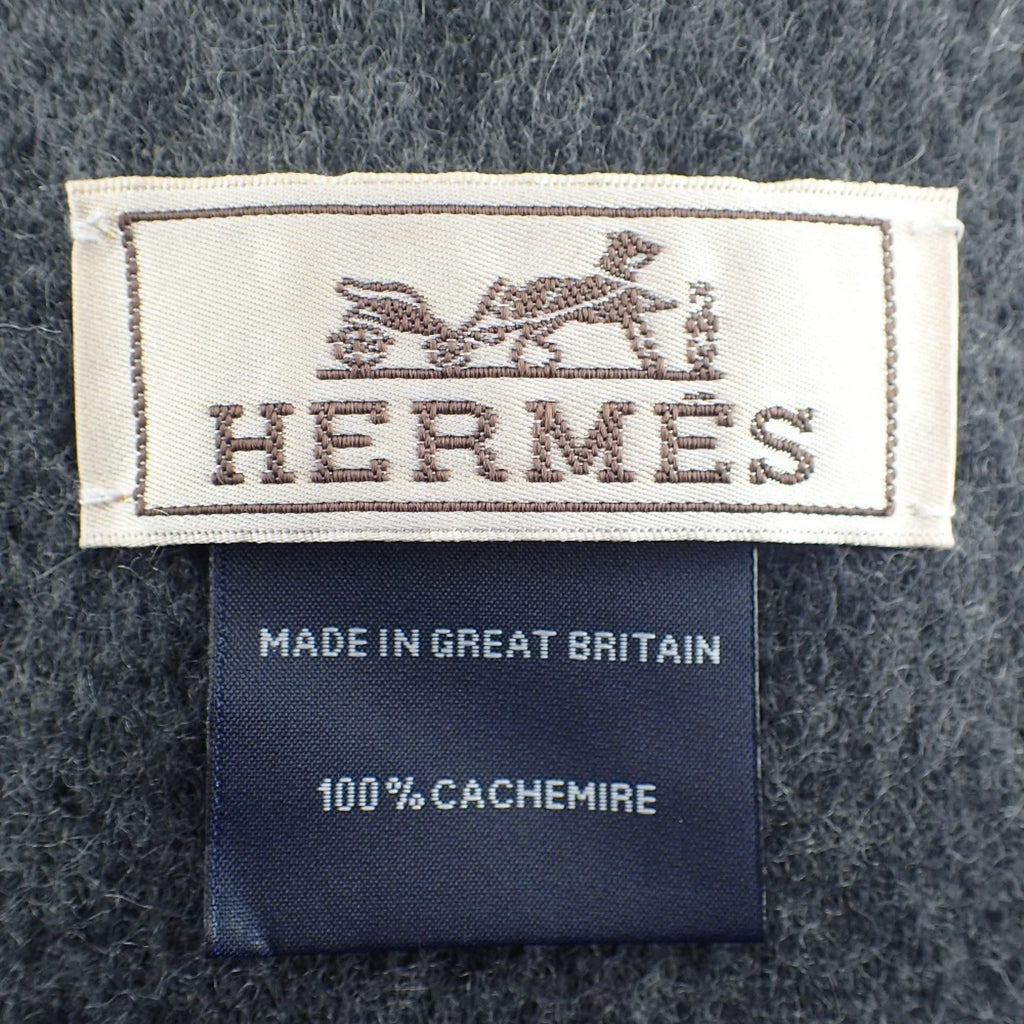 100% Black Scarf HERMES Cashmere Pre-Owned (Good) Grey Embroidered