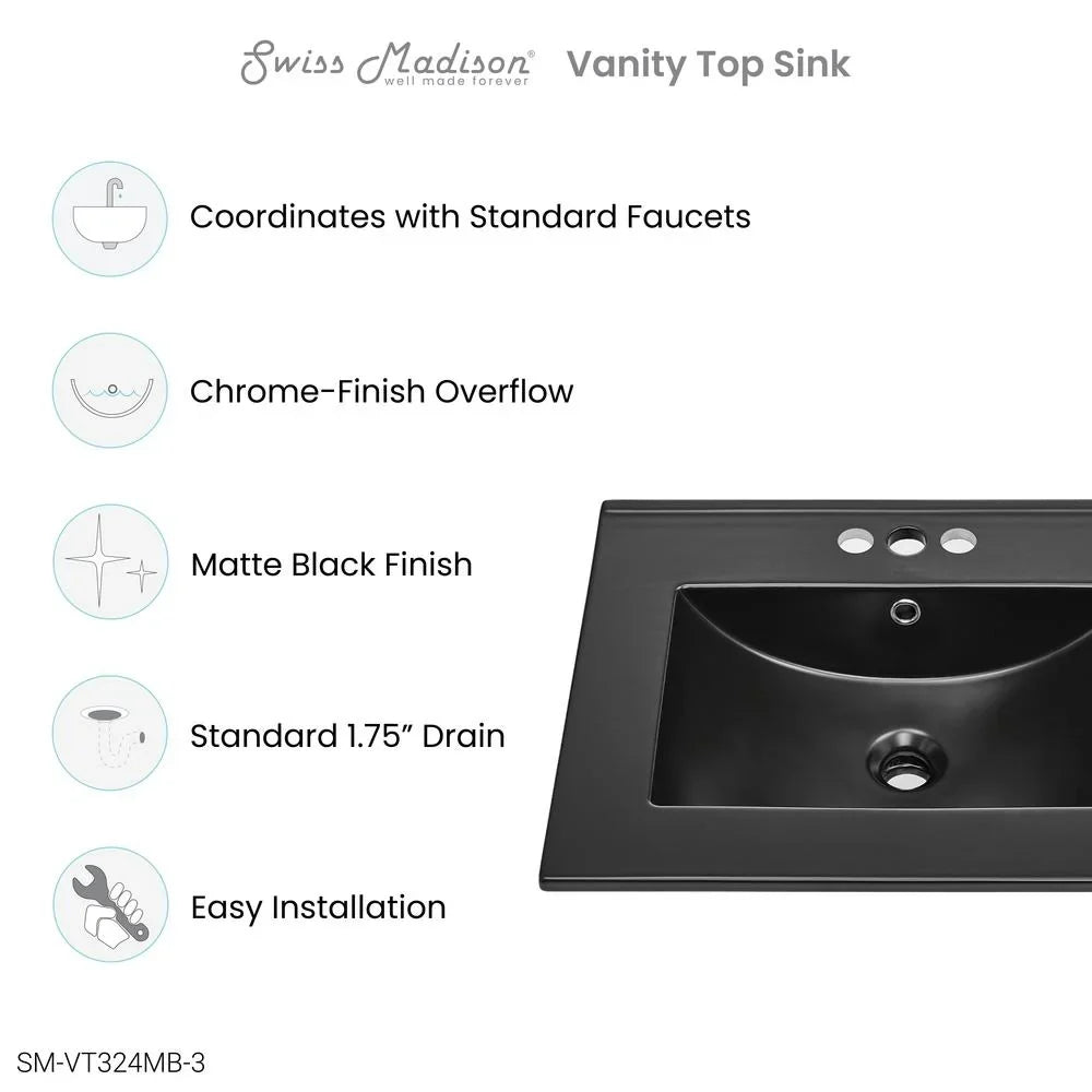 Bathroom Matte Sink in Faucet Black Holes 4" Centerset with 24" Top Vanity