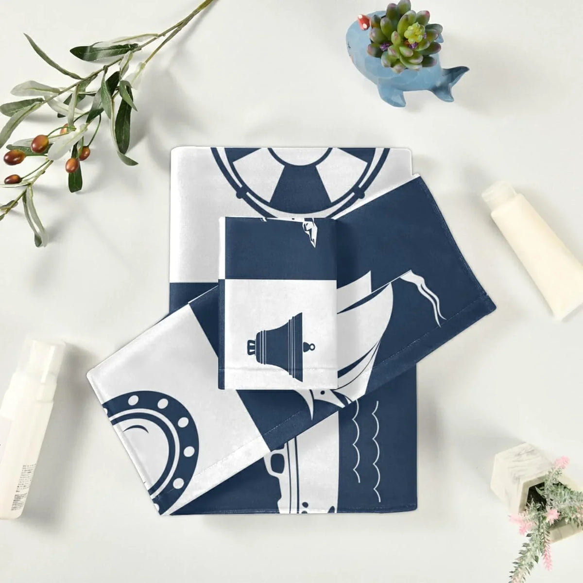 Soft Anchor Bath Bathroom GZHJMY Sailing Piece 3 Decorative Checked Lighthouse Towel Cotton Fingertip Absorbent Towels Sets for Towels Vessel Hand