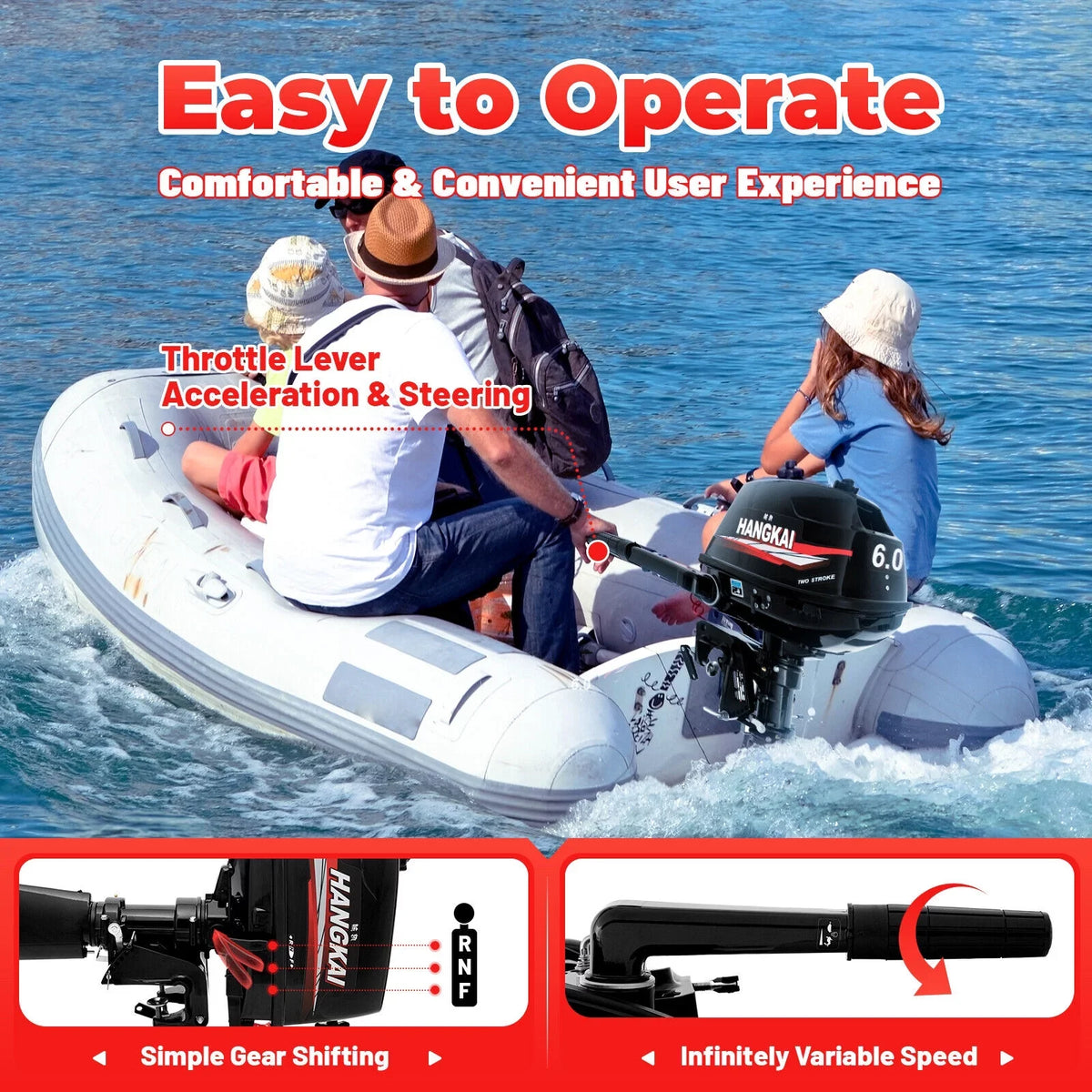 System 2-Stroke Motor Outboard CNCEST 6 Motor Boat Cooling Water Engine Hp Fishing Inflatable