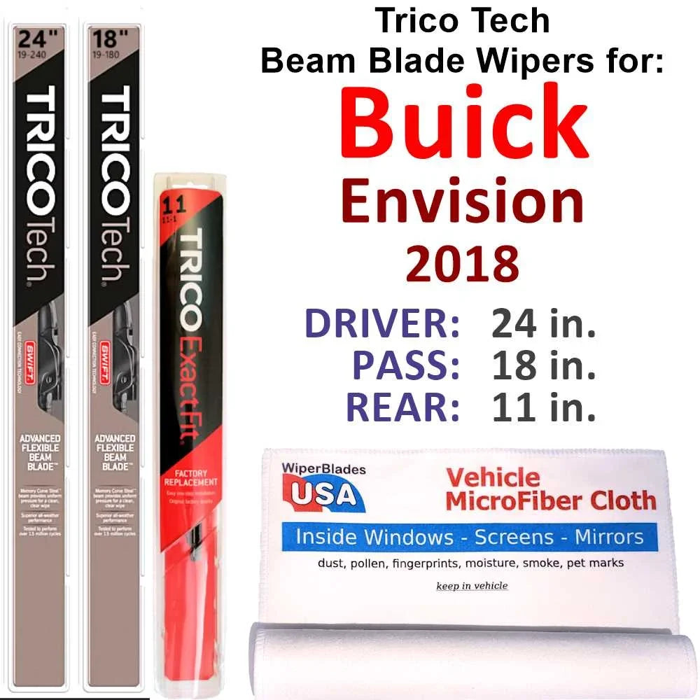 2018 w/Rear 3) Envision Wipers Blade Buick Wiper of (Set Beam
