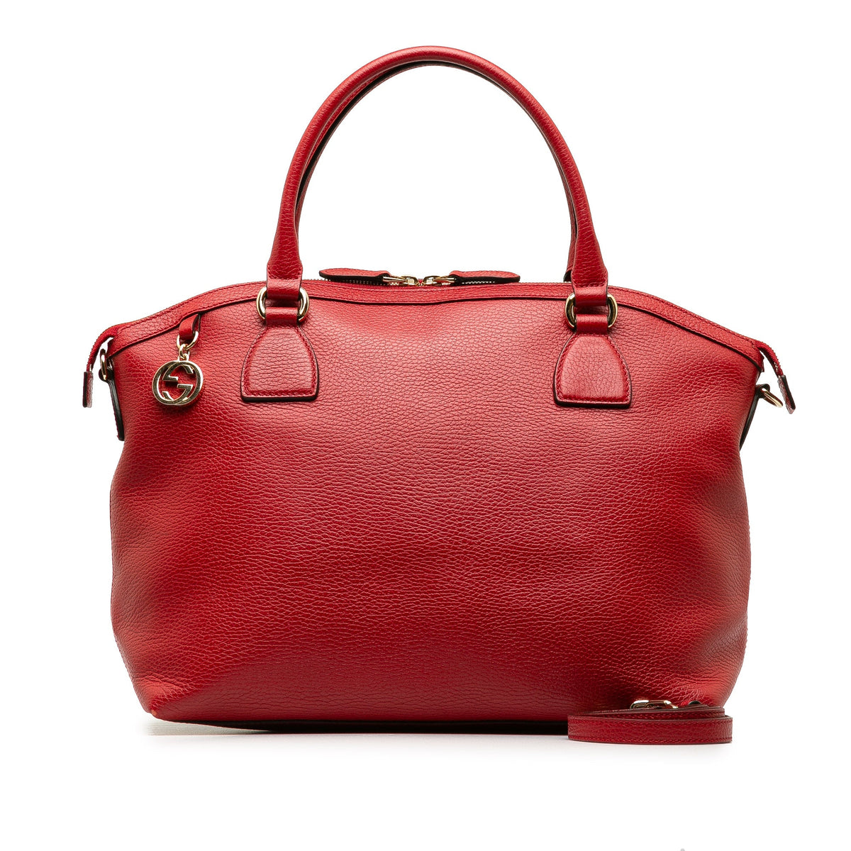Leather Red Unisex Satchel Charm GG (Good) Calf Authenticated Dome Gucci Pre-Owned Convertible