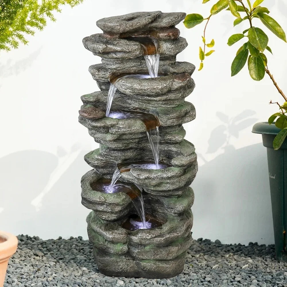 Polyresin Fountain Floor Decor Patio Natural Outdoor Lighted Fountain LED for Meedzom Water Garden 40''H