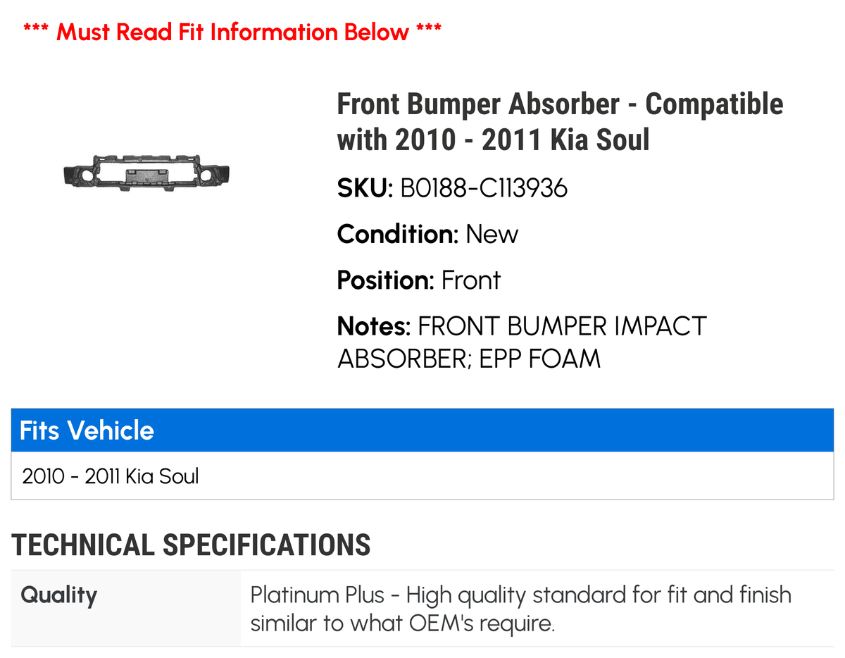 Absorber Kia Front 2011 Compatible Soul - Bumper 2010 with -