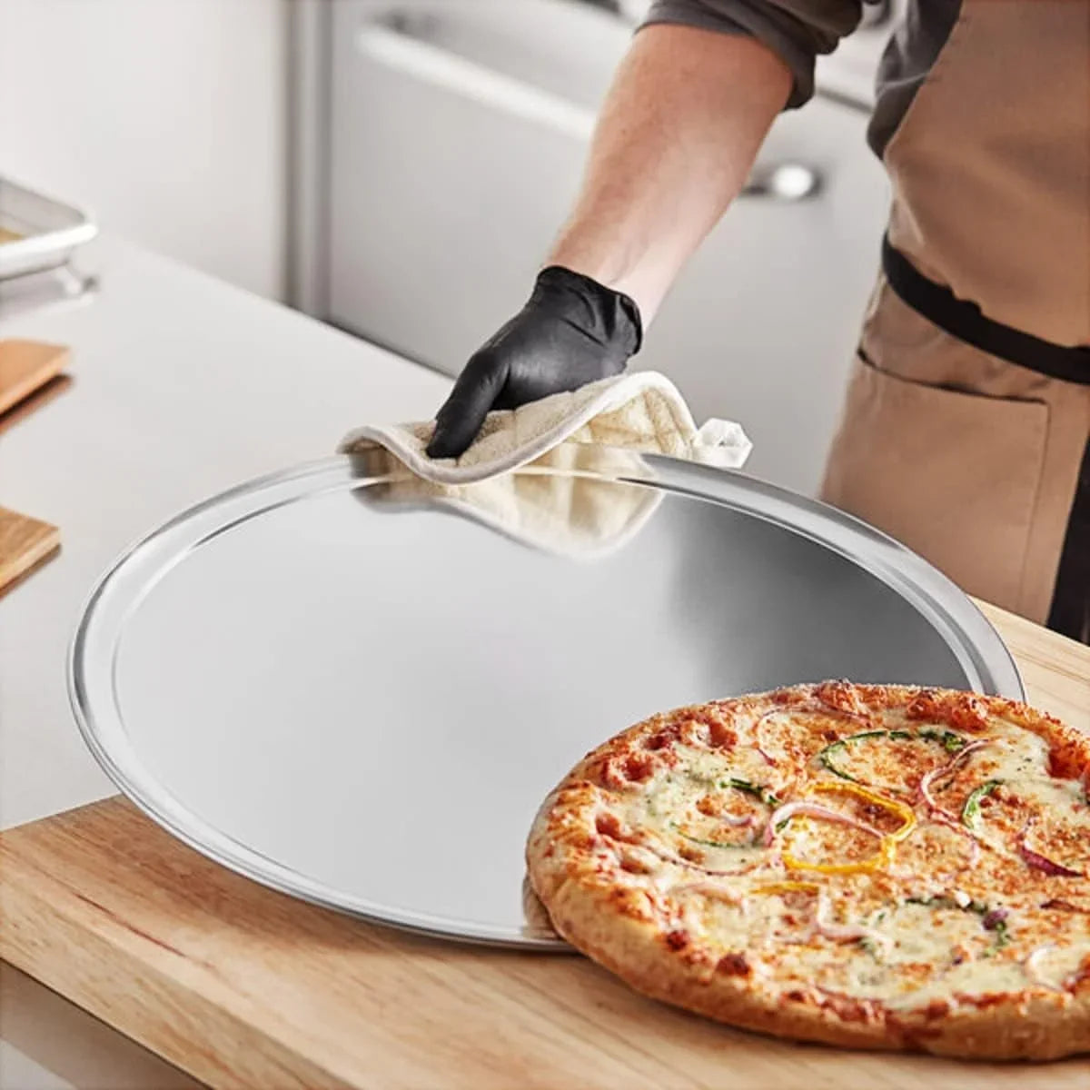 Pizzeria Pizza Pan Round Home TrueCraftware- Pizza Tray of Tray Tray 19” Pan Kitchen for Wide Set Tray Pizza Rim- 3 Restaurants Baking Baking Bakeware & Round Aluminum