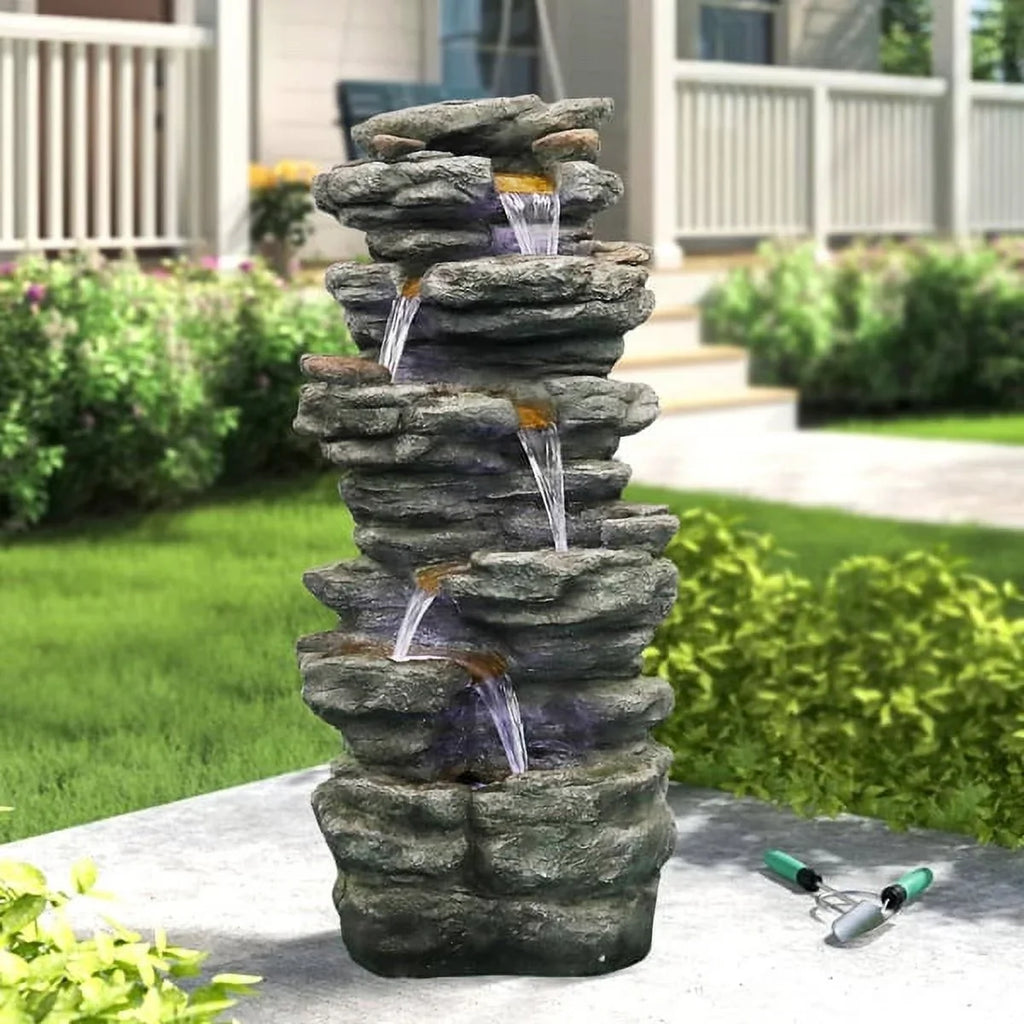 Tranquility with High LED Home Cascading Outdoor Decor Soothing Yard Lights, Fithood Rocks Garden, 40inches for Waterfall