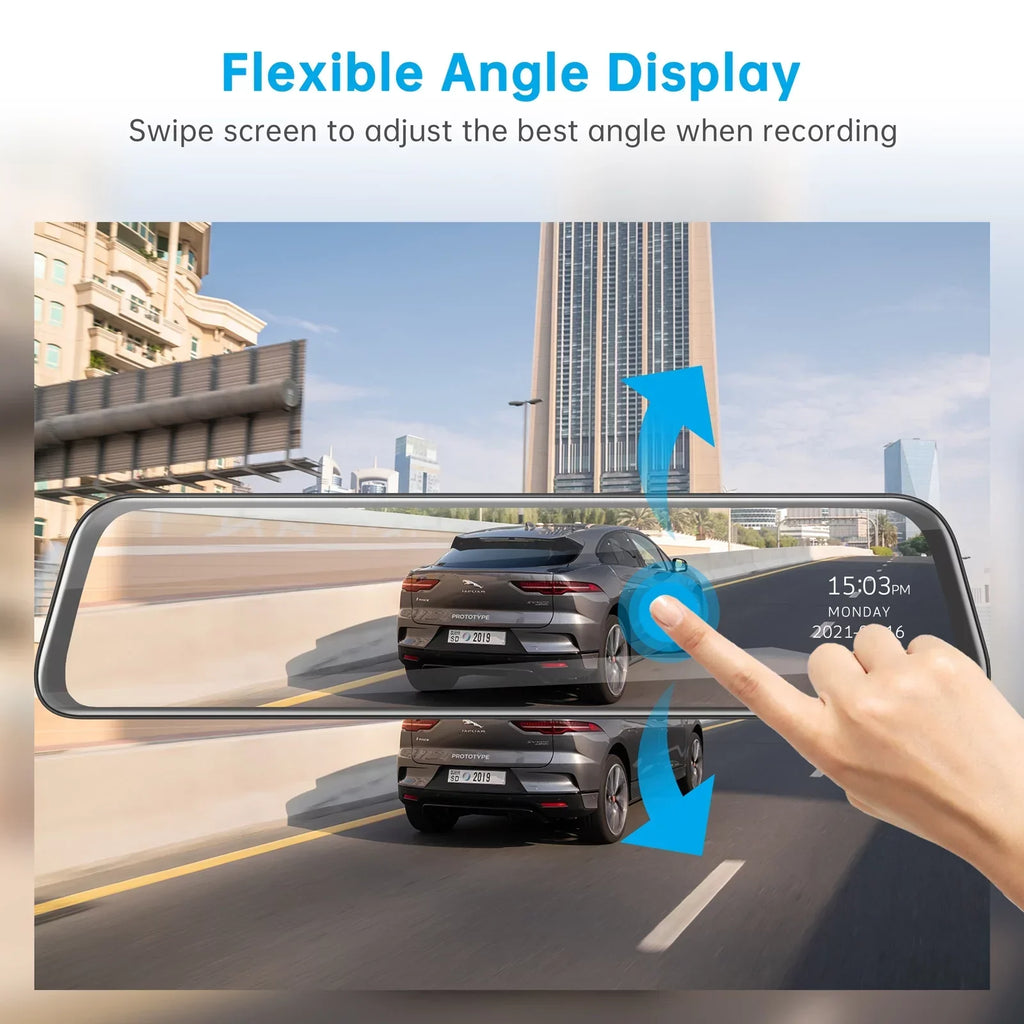 Emergency w/Anti-Glare, Waterproof TOGUARD 12" Mirror Dash Rear Voice with 2.5K Camera, Cam Control Front and Lock, Parki Vision Cam Rear Dash with View Wireless Backup Night GPS, Screen, Touch Mirror